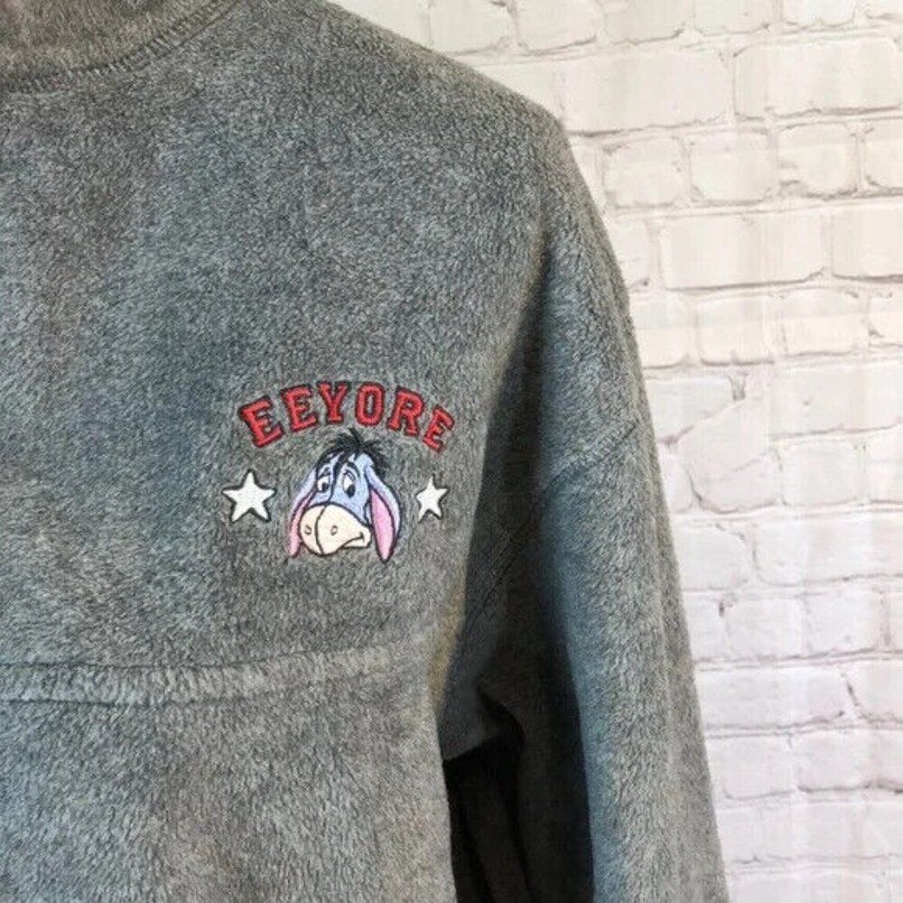 Disney Eeyore Pooh Gray Fleece Pullover 3/4 Zip Long Sleeve Small - Picture 4 of 6